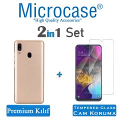 Microcase Samsung Galaxy A20e Premium Matte Silikon Kılıf + Tempered Glass Cam Koruma