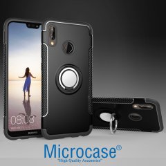 Huawei P20 Lite Yüzük standlı Armor Silikon Kılıf + Ekran Koruma