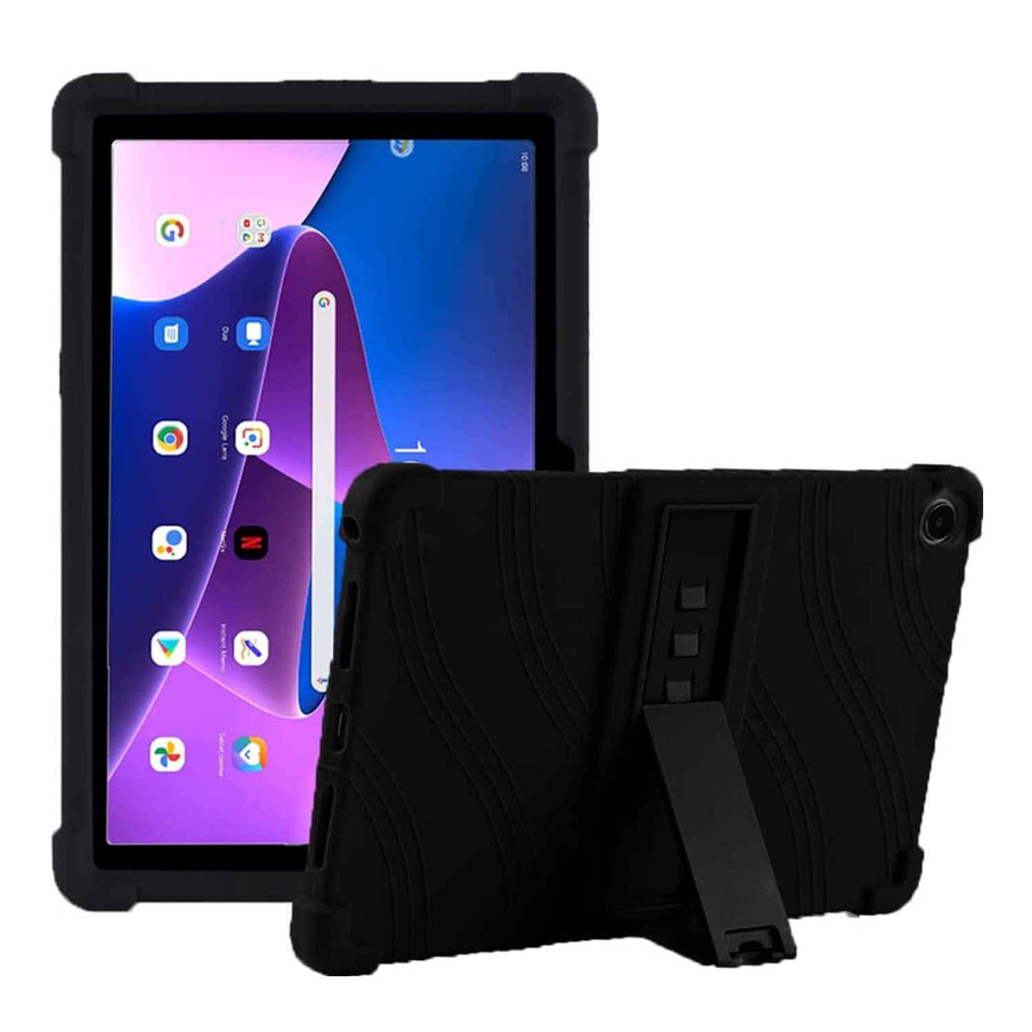 Microcase Lenovo Tab M10 Plus TB125FU 10.61 inch (3.Nesil) Standlı Silikon Kılıf - Siyah AL3309