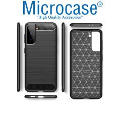 Microcase Samsung Galaxy S21 Brushed Carbon Fiber Silikon Kılıf - Siyah