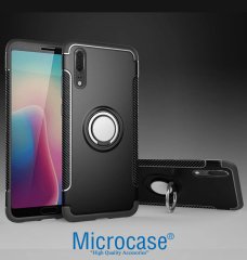 Huawei P20 Yüzük Standlı Armor Silikon Kılıf + Ekran Koruma