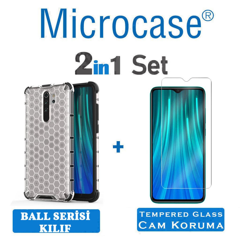 Microcase Xiaomi Redmi Note 8 Pro Ball Serisi Sert Tpu Kılıf - Şeffaf + Tempered Glass Cam Koruma