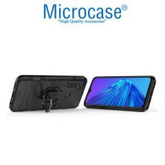 Microcase Realme 5 - 5i - 6i Batman Serisi Yüzük Standlı Armor Kılıf - Siyah + Tempered Glass Cam Koruma