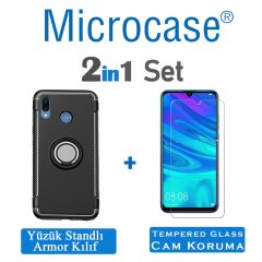 Huawei P Smart 2019 Yüzük Standlı Armor Silikon Kılıf + CAM (SEÇ)