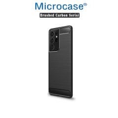 Microcase Samsung Galaxy S21 Ultra Brushed Carbon Fiber Silikon Kılıf - Siyah