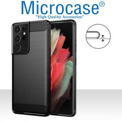 Microcase Samsung Galaxy S21 Ultra Brushed Carbon Fiber Silikon Kılıf - Siyah