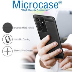 Microcase Samsung Galaxy S21 Ultra Brushed Carbon Fiber Silikon Kılıf - Siyah