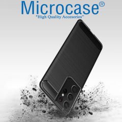 Microcase Samsung Galaxy S21 Ultra Brushed Carbon Fiber Silikon Kılıf - Siyah