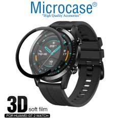 Microcase Huawei Watch GT2 46mm Tam Kaplayan Kavisli Ekran Koruyucu 3D Pet Film - Siyah