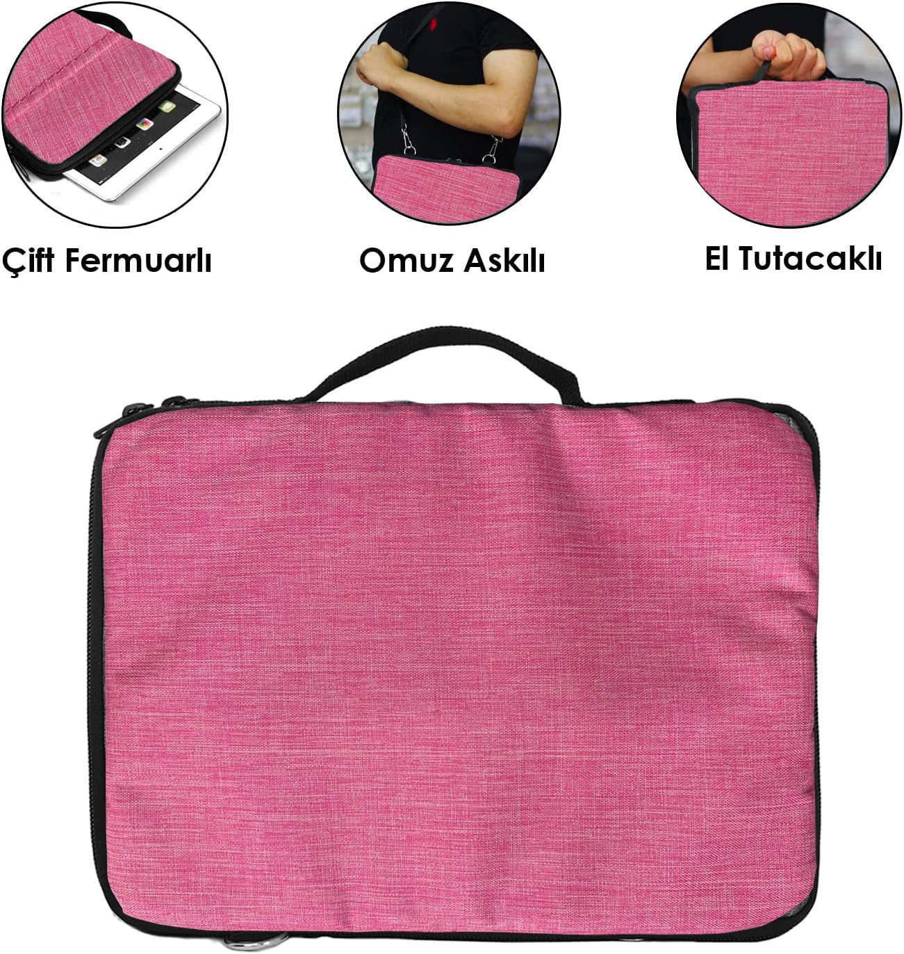 Microcase 9 10 11 inch Tabletler için Omuz Askılı ve El Tutacaklı Universal Sleeve Taşıma Çantası - Pembe AL3068