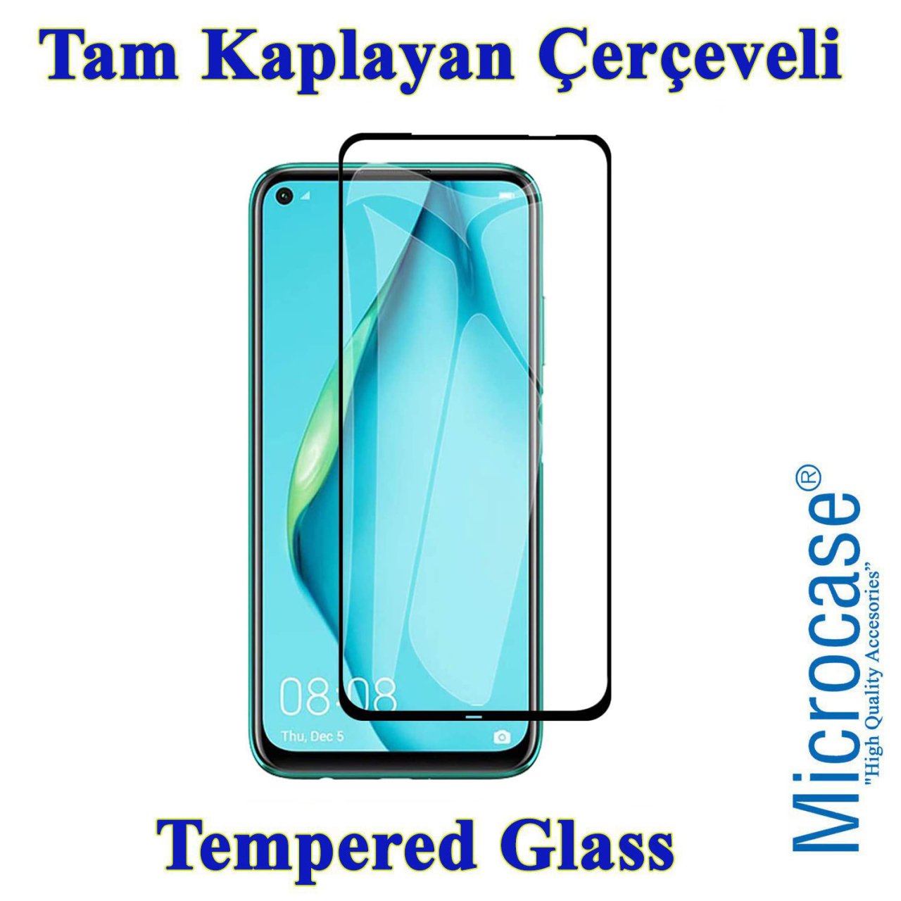 Microcase Huawei P40 Lite Tam Kaplayan Çerçeveli Tempered Ekran Koruyucu - Siyah