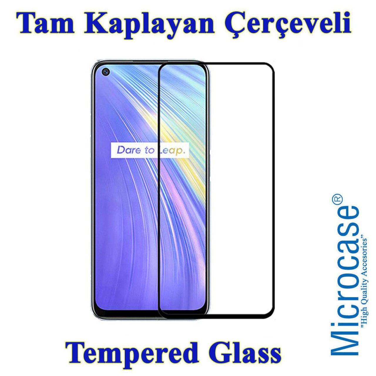 Microcase Realme 6 Tam Kaplayan Çerçeveli Tempered Ekran Koruyucu - Siyah
