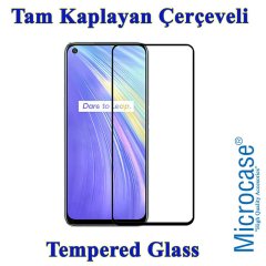 Microcase Realme 6 Tam Kaplayan Çerçeveli Tempered Ekran Koruyucu - Siyah