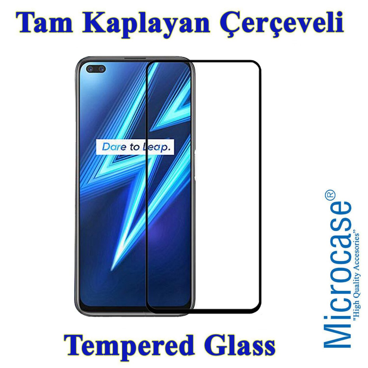 Microcase Realme 6 Pro Tam Kaplayan Çerçeveli Tempered Ekran Koruyucu - Siyah