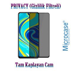 Microcase Xiaomi Redmi Note 9 Privacy Gizlilik Filtreli Tam Kaplayan Tempered Cam - Siyah