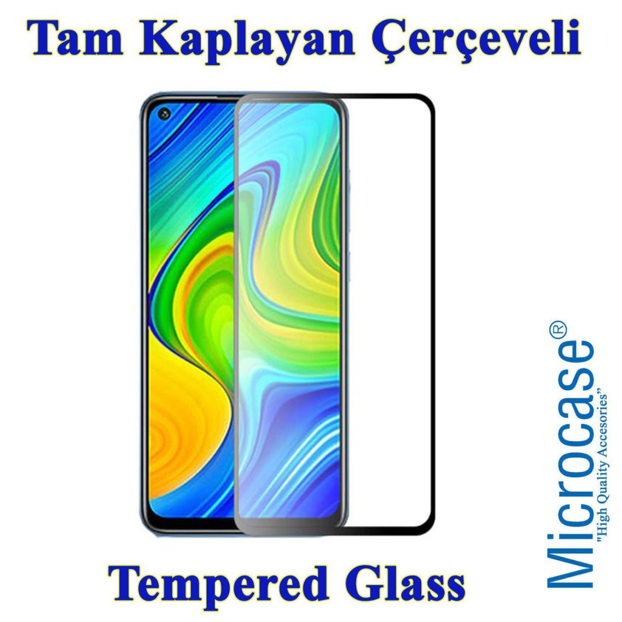 Microcase Xiaomi Redmi Note 9 Tam Kaplayan Çerçeveli Tempered Ekran Koruyucu - Siyah