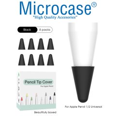 Microcase Apple Pencil 1 - 2 Stylus Kalem Ucu Koruyucu 8in1 Set - Siyah
