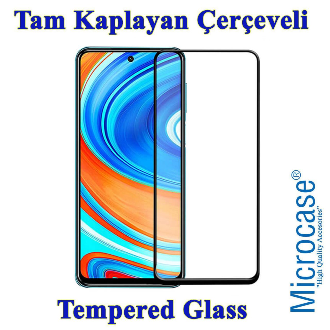 Microcase Xiaomi Redmi Note 9S - Redmi Note 9 Pro - Redmi Note 9 Pro Max Tam Kaplayan Çerçeveli Tempered Ekran Koruyucu - Siyah