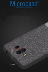 Microcase Huawei Mate 10 Fabrik Serisi Kumaş ve Deri Desen Kılıf - Gri + Tempered Glass Cam Koruma