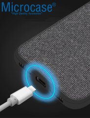 Microcase Huawei Mate 10 Fabrik Serisi Kumaş ve Deri Desen Kılıf - Gri + Tempered Glass Cam Koruma