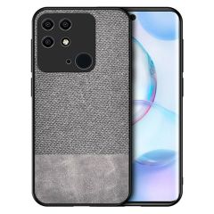 Microcase Xiaomi Poco C40 Fabrik Kumaş ve Deri Desen Kılıf - Gri