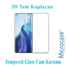 Microcase Xiaomi Mi 11 3D Curved Tam Kaplayan Tempered Glass Cam Koruma - Siyah