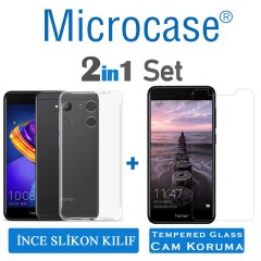 Huawei Honor 6C Pro İnce 0.2 mm Soft Silikon Kılıf + Tempered Cam