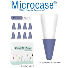 Microcase Apple Pencil 1 - 2 Stylus Kalem Ucu Koruyucu 8in1 Set - Mavi