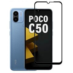 Microcase Xiaomi Poco C50 / Redmi A1 Plus Tam Kaplayan Çerçeveli Tempered Ekran Koruyucu - Siyah AL3276
