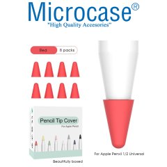 Microcase Apple Pencil 1 - 2 Stylus Kalem Ucu Koruyucu 8in1 Set - Kırmızı
