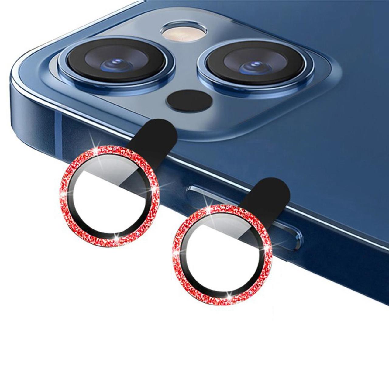 Microcase iPhone 13 Elmas Taş Lens Koruma Halkası -Kırmızı AL2775