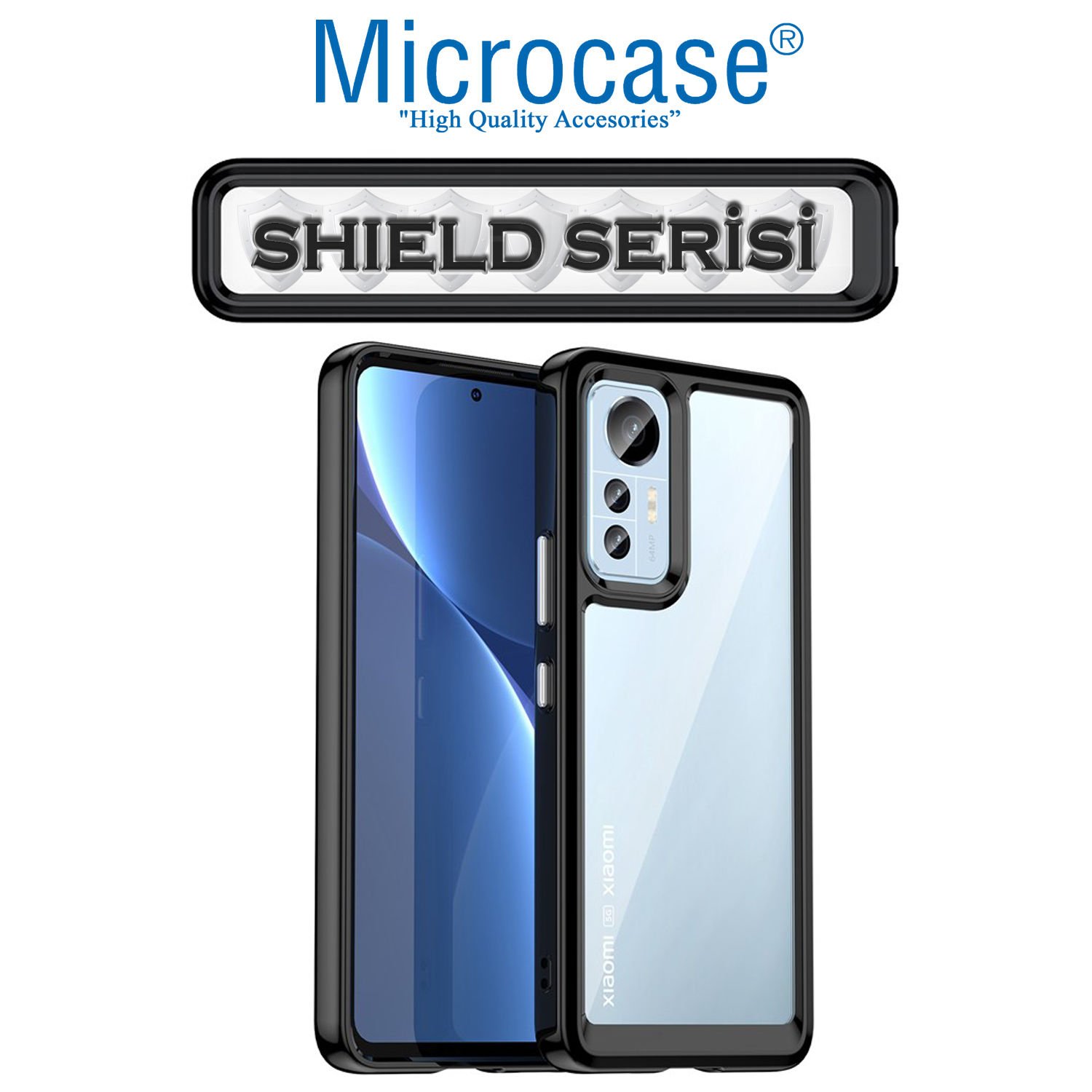 Microcase Xiaomi 12S Shield Serisi Darbeye Dayanıklı Köşe Korumalı Yarı Esnek Plastik TPU Kılıf - Siyah