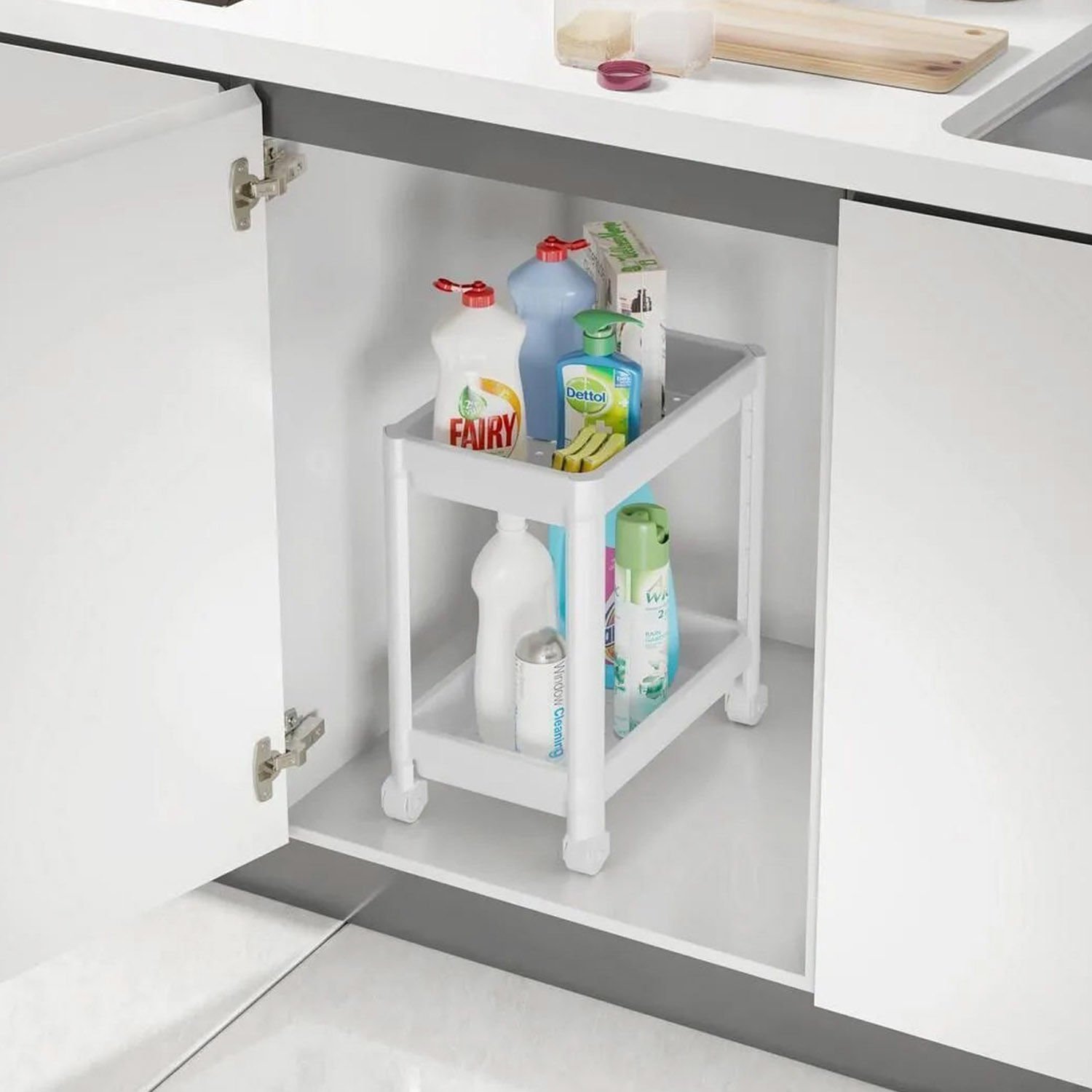 Microcase 2 Katlı Tekerlekli Düzenleyici Raf, Banyo Dolabı, Mutfak Tezgah Altı, Deterjanlık - AL4696