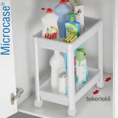 Microcase 2 Katlı Tekerlekli Düzenleyici Raf, Banyo Dolabı, Mutfak Tezgah Altı, Deterjanlık - AL4696