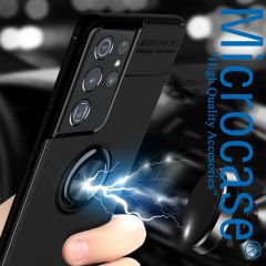 Microcase Samsung Galaxy S21 Ultra Focus Serisi Yüzük Standlı Silikon Kılıf - Siyah
