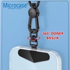 Microcase 360 Döner Başlıklı Telefon İp Askılıklar için Paslanmaz Çelik Tutacak Bağlantı Parçası-AL4927 Siyah