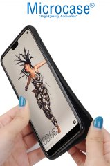 Microcase Huawei P20 Fabrik Serisi Kumaş ve Deri Desen Kılıf - Gri + Tempered Glass Cam Koruma