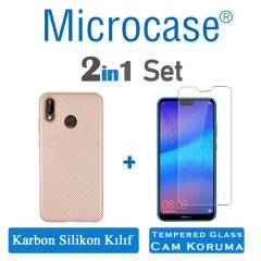 Huawei P20 Lite Karbon Serisi Silikon Kılıf + Tempered Cam