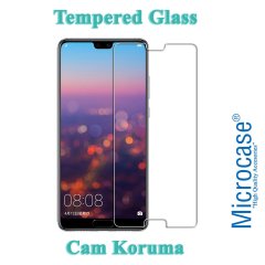 Microcase Huawei P20 Fabrik Serisi Kumaş ve Deri Desen Kılıf - Gri + Tempered Glass Cam Koruma