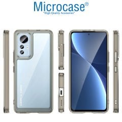 Microcase Xiaomi 12 Pro Shield Serisi Darbeye Dayanıklı Köşe Korumalı Yarı Esnek Plastik TPU Kılıf - Füme