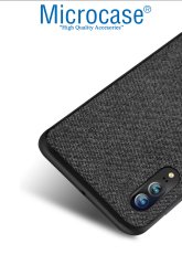 Microcase Huawei P20 Fabrik Serisi Kumaş ve Deri Desen Kılıf - Siyah