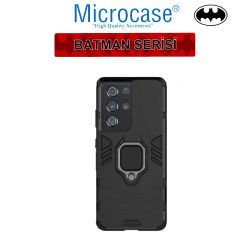 Microcase Samsung Galaxy S21 Ultra Batman Serisi Yüzük Standlı Armor Kılıf - Siyah