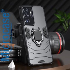 Microcase Samsung Galaxy S21 Ultra Batman Serisi Yüzük Standlı Armor Kılıf - Siyah