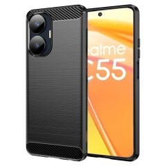 Microcase Realme C55 Brushed Carbon Fiber Silikon Kılıf - Siyah AL3332