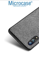 Microcase Huawei P20 Fabrik Serisi Kumaş ve Deri Desen Kılıf - Gri