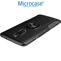 Microcase Xiaomi Redmi 8 Rome Serisi Yüzük Standlı Armor Kılıf - Siyah + Tempered Glass Cam Koruma