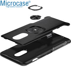 Microcase Xiaomi Redmi 8 Rome Serisi Yüzük Standlı Armor Kılıf - Siyah + Tempered Glass Cam Koruma