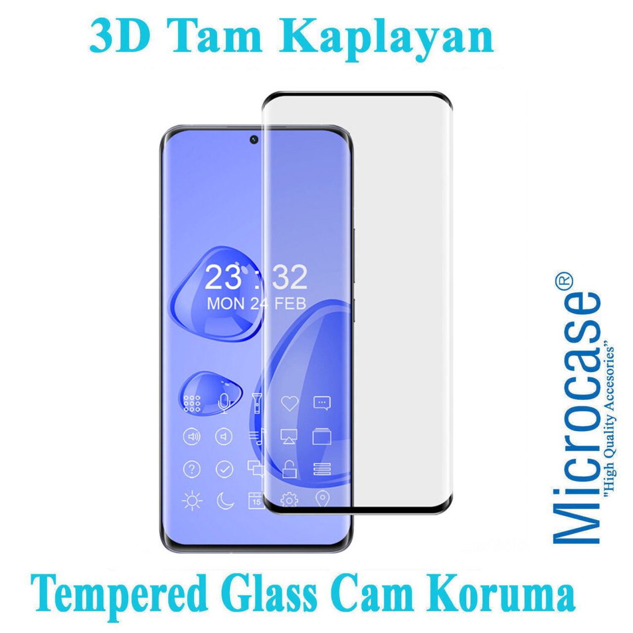 Microcase Xiaomi Civi 3D Curved Tam Kaplayan Tempered Glass Cam Koruma - Siyah