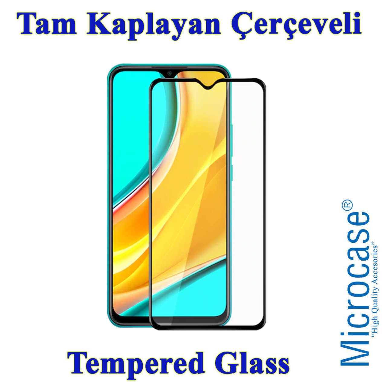 Microcase Xiaomi Redmi 9 Tam Kaplayan Çerçeveli Cam -Siyah
