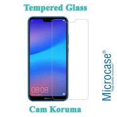 Microcase Huawei P20 Lite Fabrik Serisi Kumaş ve Deri Desen Kılıf - Gri + Tempered Glass Cam Koruma